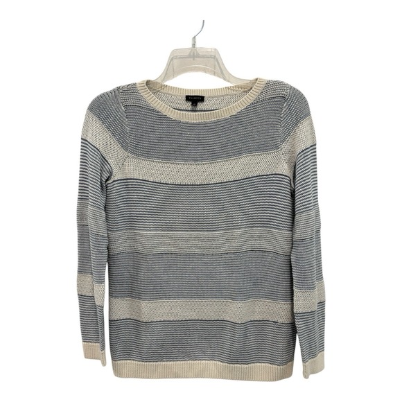 Talbots Sweaters - Talbots Sweater Womens Medium Blue Beige Striped Pullover Lightweight Comfort